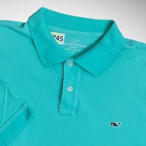 Vineyard Vines Polo Shirt Mens L Large Aqua Green Whale Golf Preppy Short Sleeve